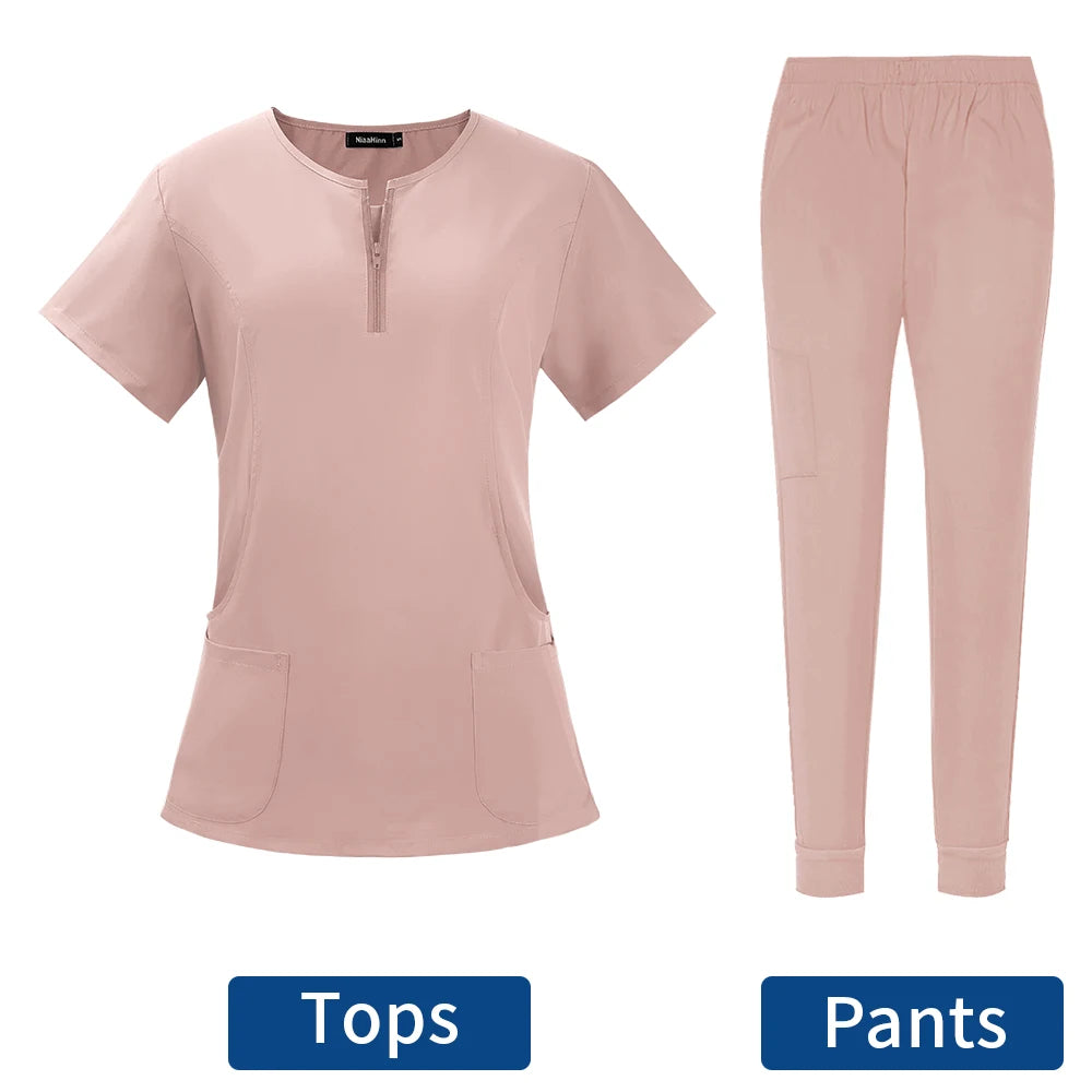 Surgical Uniforms Woman Scrub Set Medical Nurse Beauty Salon Workwear Clinical Scrubs Top + Pant Spa Doctor Nursing Tunic Suit