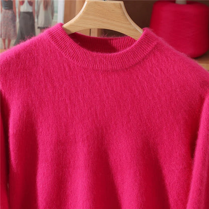 Autumn Winter Sweater Pullover Women's Clothing 100% Mink Cashmere Sweater Pullover O-Neck Basic Long Sleeve Warm Fleece Knitted