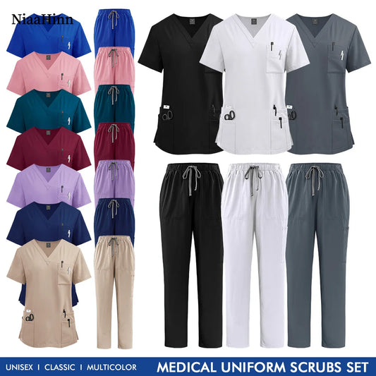 Scrubs Set Women Hospital Medical Uniform Unisex Beauty Salon Workwear Dental Clinic Overalls Nurse Accessories Dentist Uniforms