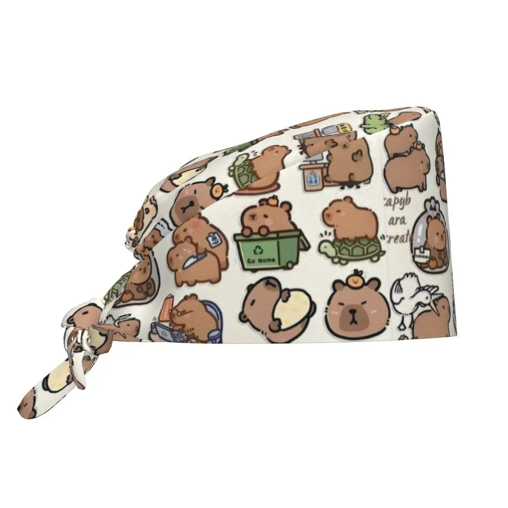 Custom Cartoon Capybara Medical Staff Scrubs Hat Women Men Comic Doctor Nursing Surgical Cap Scrub Caps