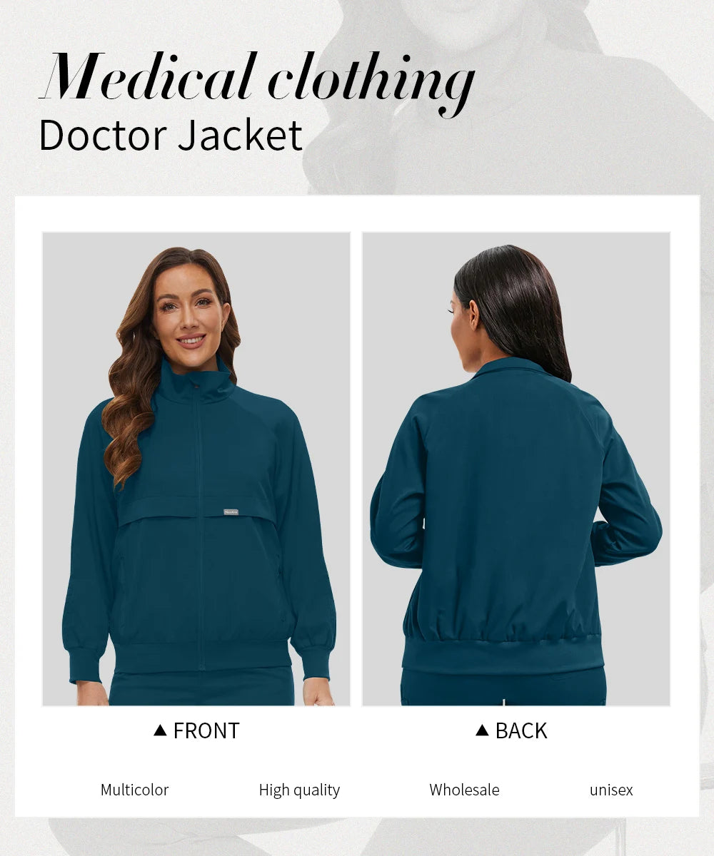 Niaahinn Nursing Scrubs Jackets Long Sleeve Professional Nurse Scrubs Uniforms Pharmacy Jacket Zipper Coat Outdoor Work Uniforms