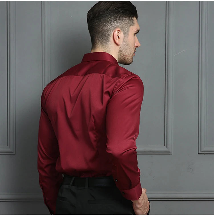 6XL 7XL 8XL Spring and Autumn Shirt Men's Long Sleeve Large Luxury Business Casual Slim Solid Color Wrinkle Free Press