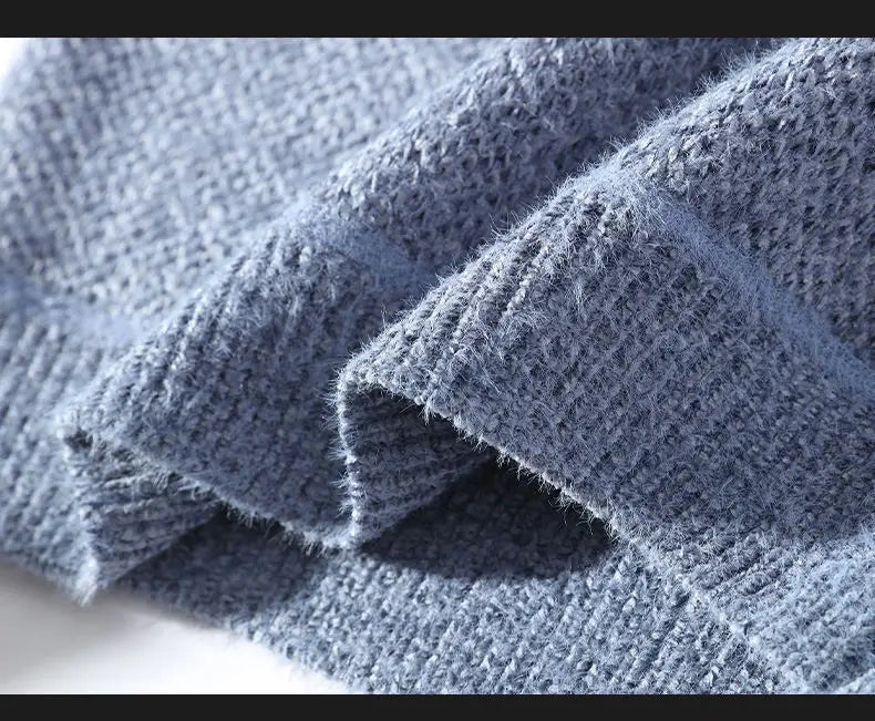 New Winter Men Mock Neck Sweaters Fleece Warm Knitted Pullovers Man Streetwear Loose Casual Sweaters Good Quality Male Pullovers
