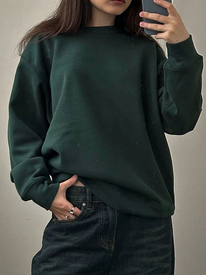 Winter Fleece Sweatshirts For Women Oversized Top Warm Pullovers Black Loose O Neck White Thick Velvet Sweatshirt Women Warm