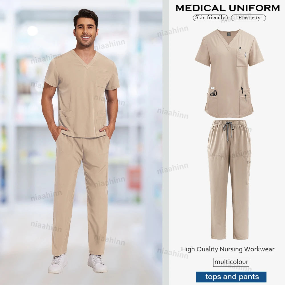 Nursing Scrubs Set  Anti-Wrinkle Medical Surgical Gown Wholesale Hospital Scrub Top Doctor Nurse Special Scrub Uniform Men Women