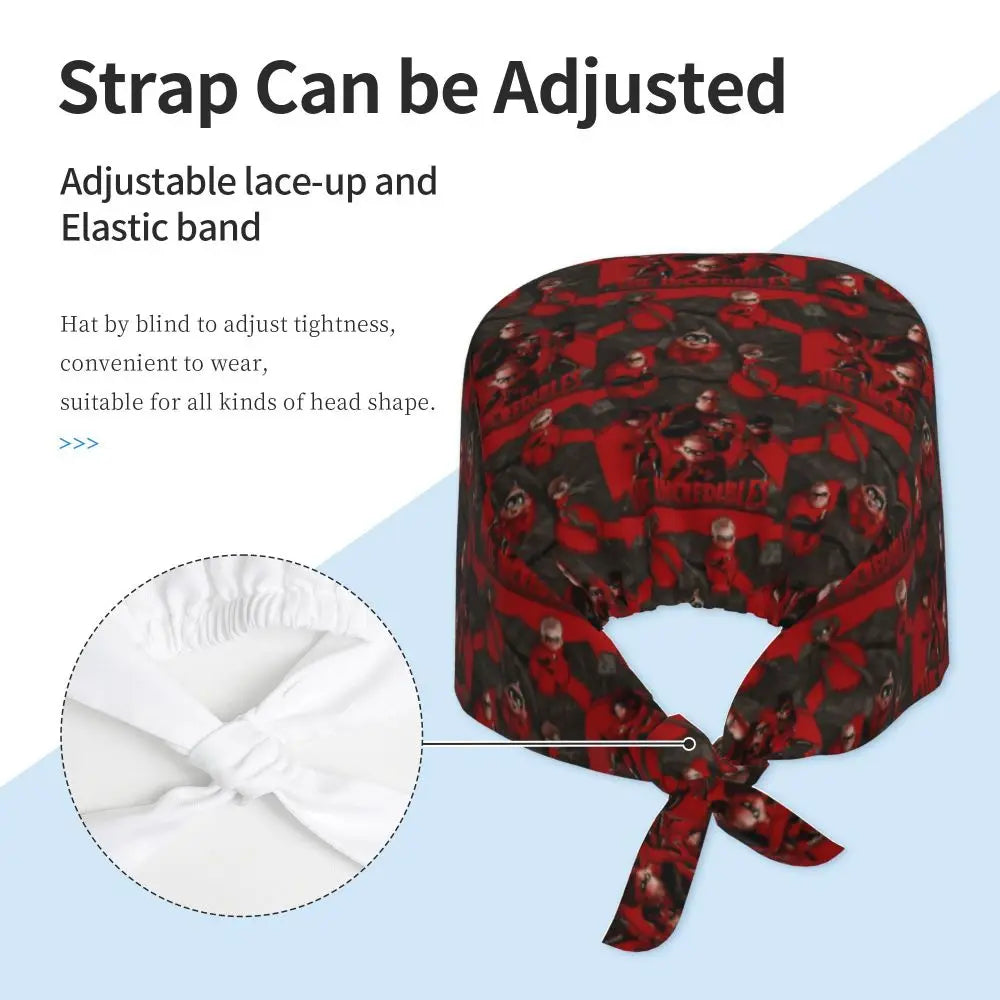 Custom The Incredibles Medical Staff Scrubs Hat Men Women Superhero Anime Doctor Nursing Surgical Cap Scrub Caps