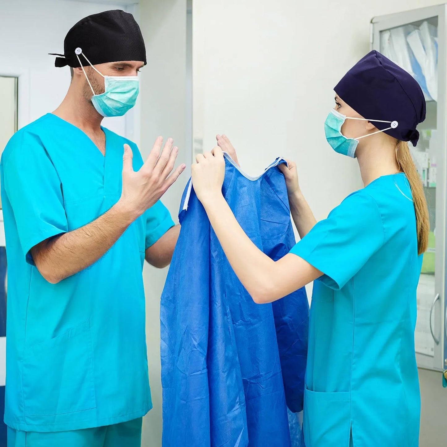 Fashion Solid Scrubs Hat Casual Unisex Scrub Cap With Button Medical Surgical Cap Hospital Beauty Store Uniform Accessories