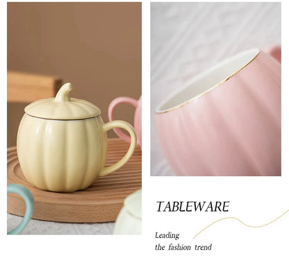 Multicolored Pumpkin Breakfast Mug Household Water Cup Ceramic Coffee Cups with Lid High Beauty Couple Oat Mugs Drinkware