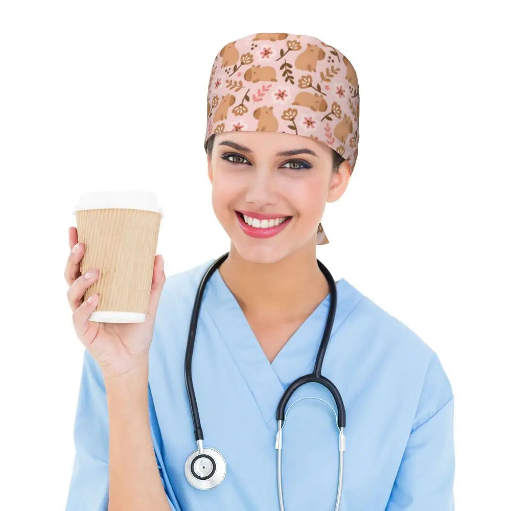 Custom Cartoon Capybara Medical Staff Scrubs Hat Women Men Comic Doctor Nursing Surgical Cap Scrub Caps