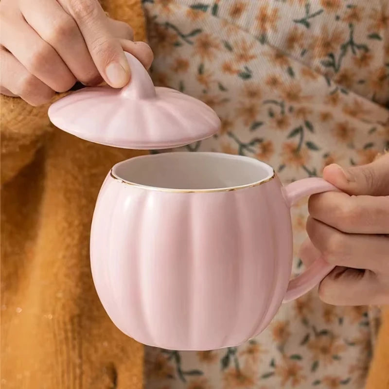 Multicolored Pumpkin Breakfast Mug Household Water Cup Ceramic Coffee Cups with Lid High Beauty Couple Oat Mugs Drinkware