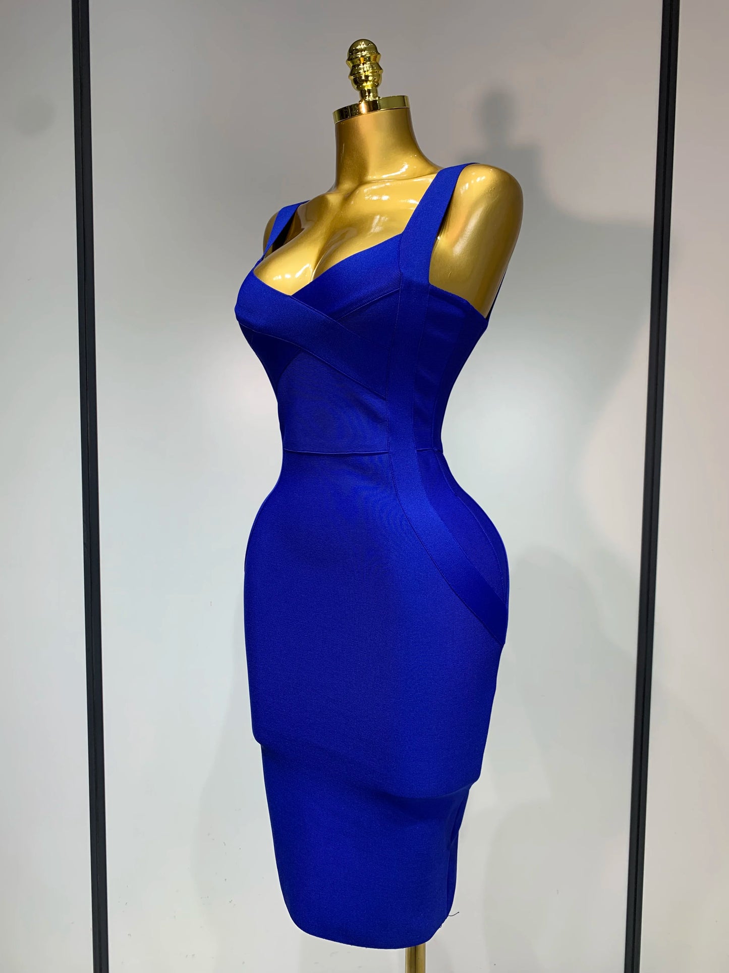 Women Sexy High Quality Celebrity Elegant Blue Bodycon Stretch Bandage Dress Nightclub Party Dress Luxury Birthday Vestidos