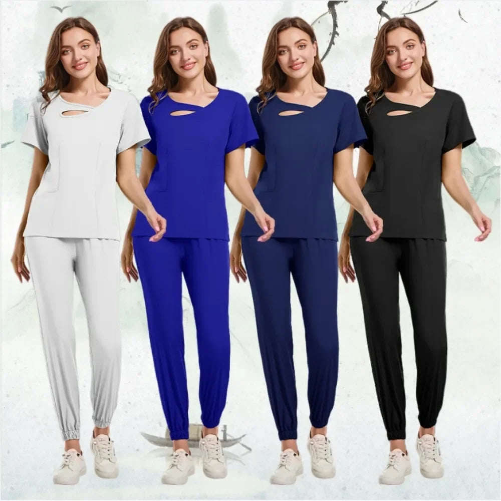 New Medical Doctor Nurse Surgical Uniforms Woman Scrub Set Beauty Salon Work Wear Clinical Scrubs Top-Pants Spa Nursing Tunic