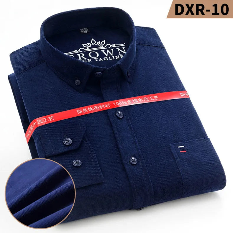 Size S-7XL Men's Corduroy Shirt Long Sleeve Cotton Casual Regular Fit Soft Comfortable Formal Dress Shirts Blouse Men Clothes