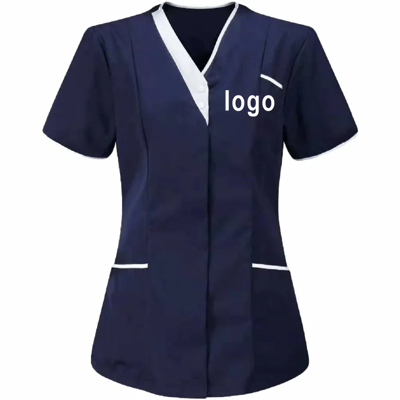 Custom Nurse UniformScrubs Tops Short Sleeve Pocket Clinic Nursing Scrub Tops Healthcare Carer Tunic Design Print Logo