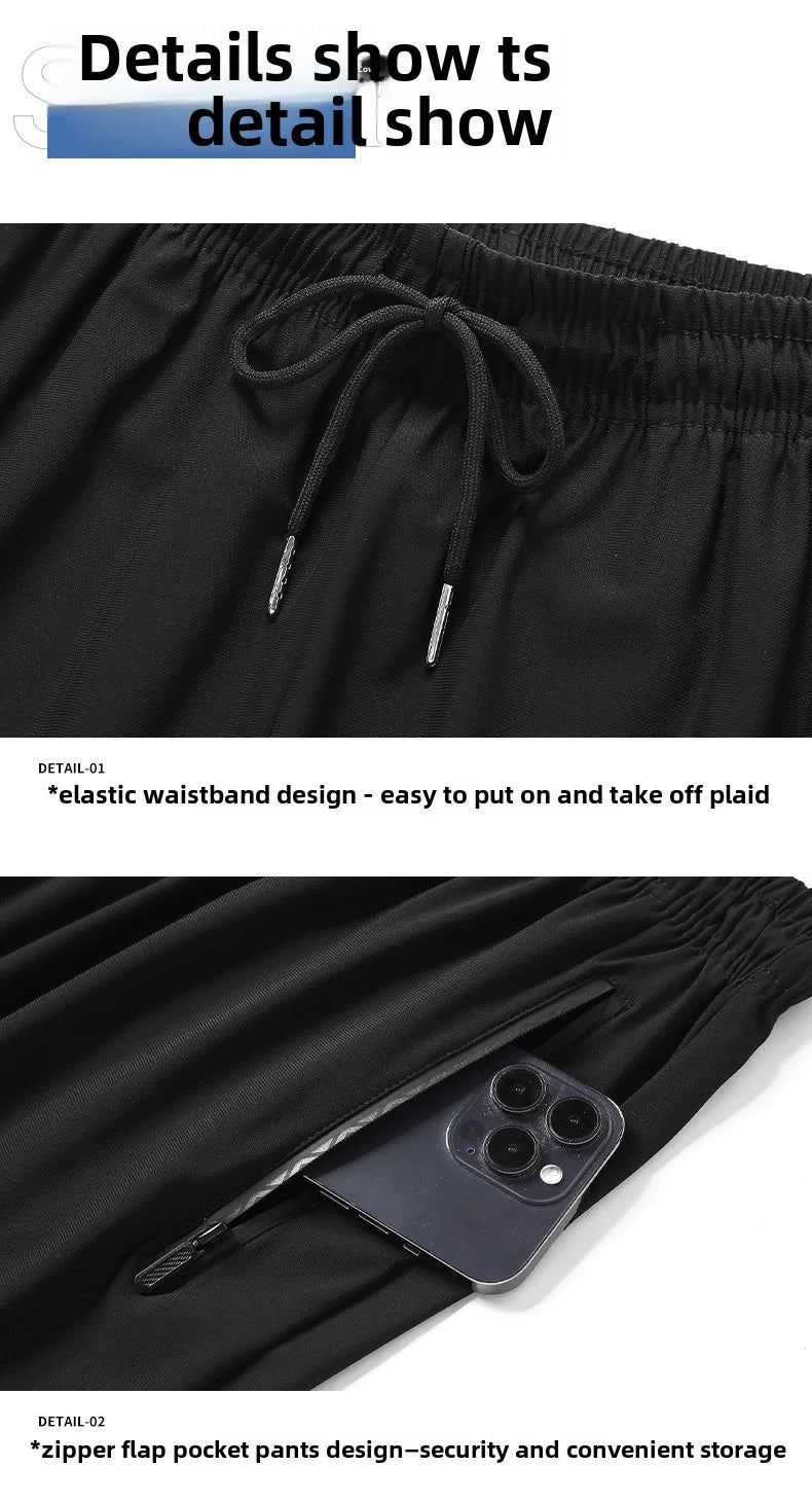 Plus Size 8xl Men Sports Pants Quick-Drying Men'S Trousers Joggers Sportswear Solid Ice Silk Sweatpants Male Elastic
