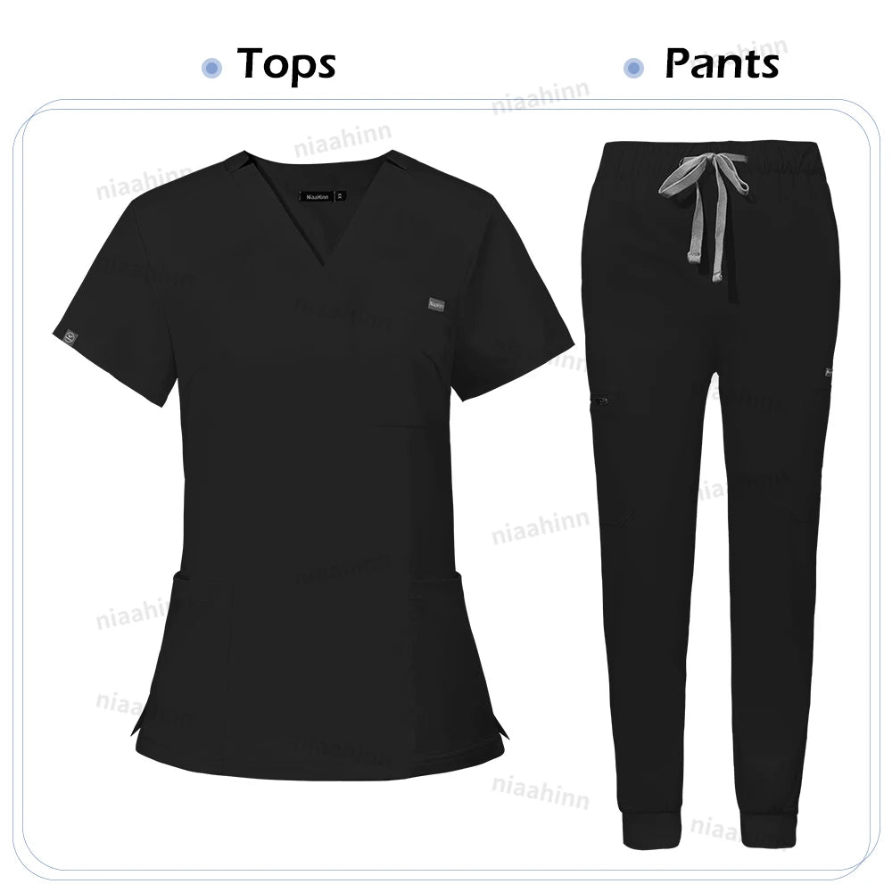 Niaahinn Scrub Nursing Accessories Medical Surgical Gowns Doctor Nurse Special Scrubs Minimalist Solid Color Work Wear Women Men