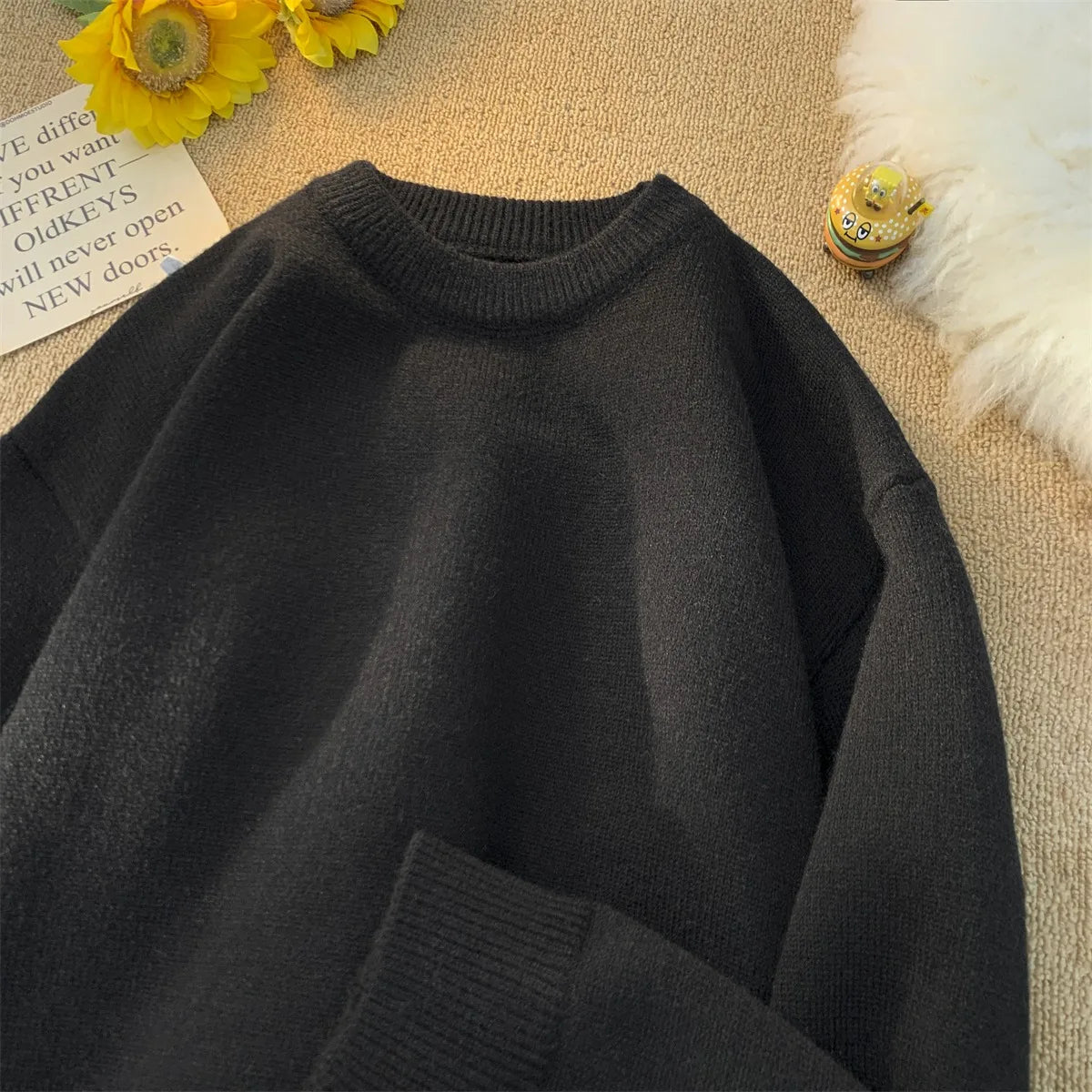 Sweater men's winter loose and lazy style retro thread jacket simple inner layer base knit sweater