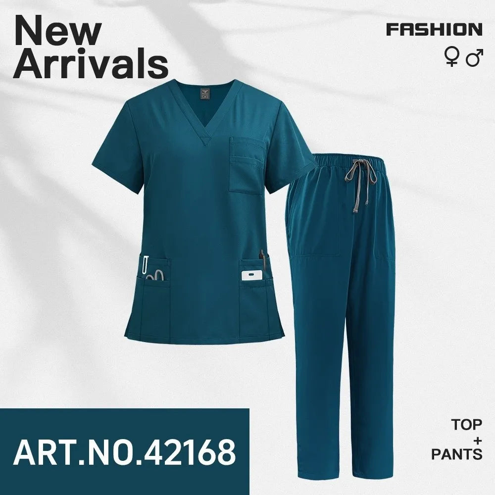 Soft Pink Clinical Uniform Healthcare Scrub Top & Pants Hospital Doctor Nurse Uniform Work Clothes with Pockets Scrubs Sets