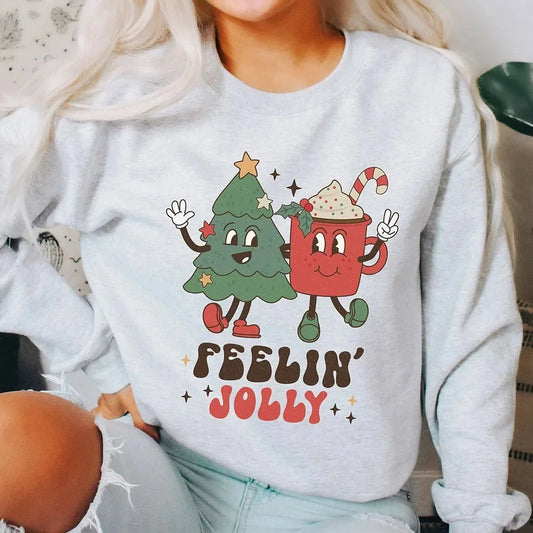 Cute Cartoon Christmas Sweatshirt Autumn Winter Women Merry Christmas Graphic Tops Long Sleeve Funny Xmas Holiday Pullover Gift