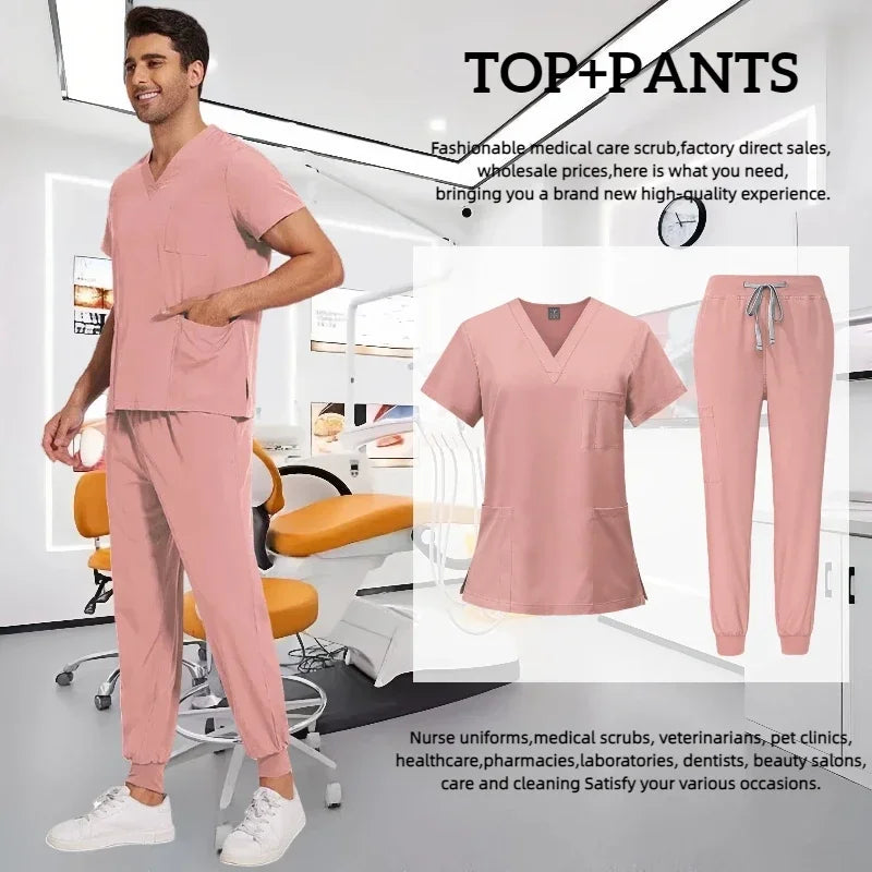 Medical Scrub Nursing Surgical Gown High Quality Elastic Scrub Healthcare Pharmacy Solid Color Uniform Wholesale Workwear Unisex