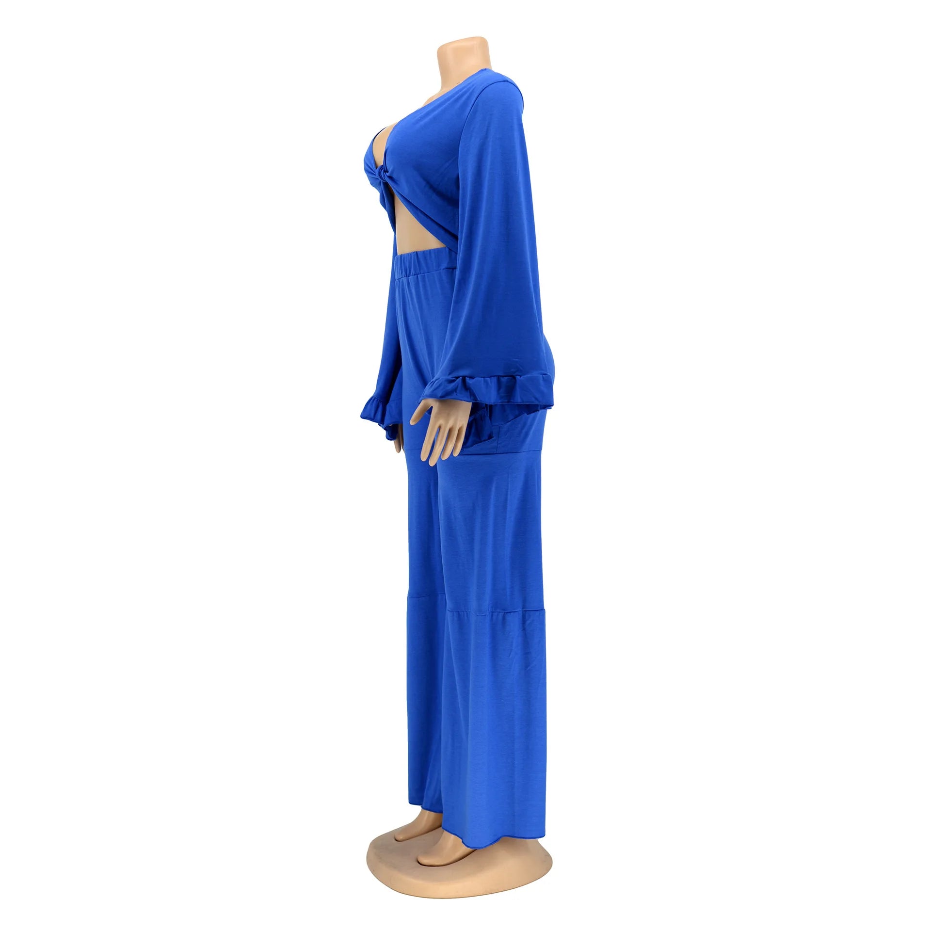 Casual Spring And Autumn For Women's Solid Color Long Sleeved Chest Wrap Top and Wide Leg Trousers Female Office 2 Piece Set