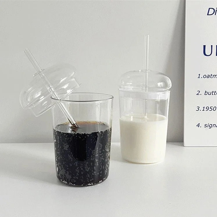 450ML Glass Cup with Lid and Straw Transparent Drinking Glasses for Juice Water and Iced Coffee Cups Drinkware Mug Water Bottle