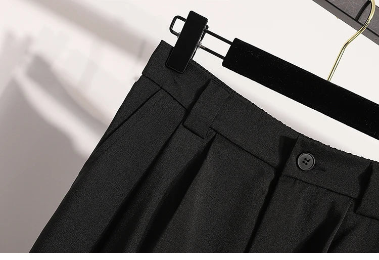 Plus Size Pants For Women Spring Summer 2025 New Korean Fashion High Waist Suit Pants Women Gray Or Black Casual Trousers Female