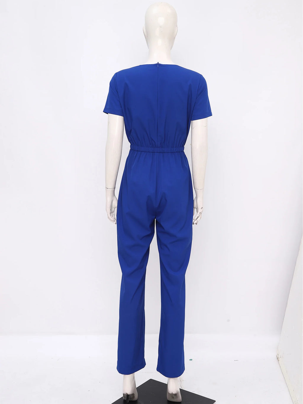 Women Scrub Jumpsuit Nurse Doctor Medical Esthetician Workwear Short Sleeve Multi-pockets Elastic Waist Jogger Pants Rompers