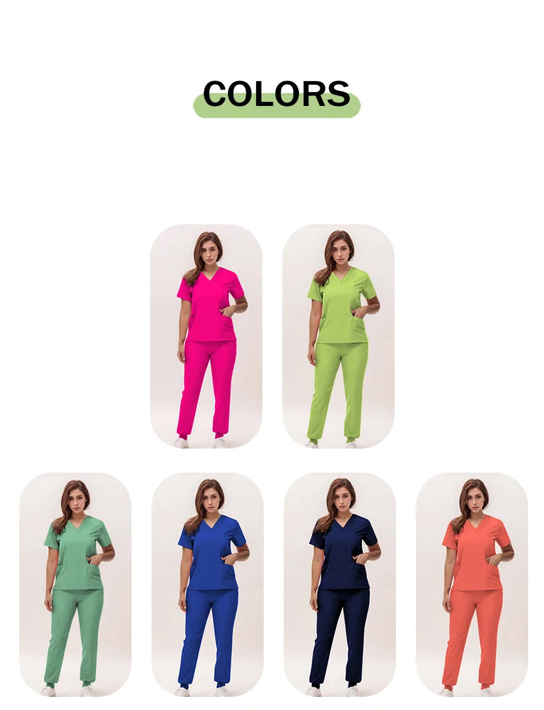 Short Sleeves Nurse Uniforms V-neck Top Jogger Pants  Women Surgical Scrubs Dentist Nursing Suit Pet Hospital Doctor Outfit S21