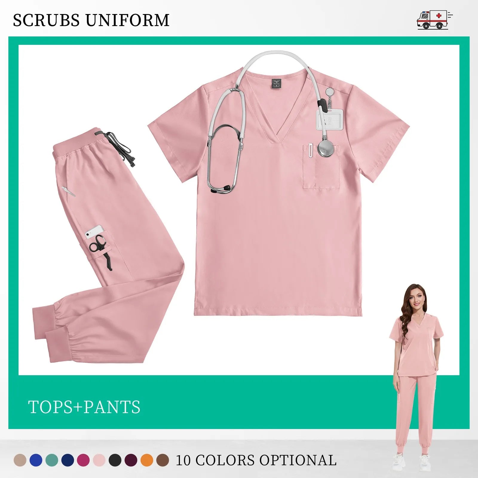 Beauty Salon Work Set Operating Room Scrub Nursing Uniforms with Antibacterial Wrinkle Doctor Medical Workwear Nurse Accessories