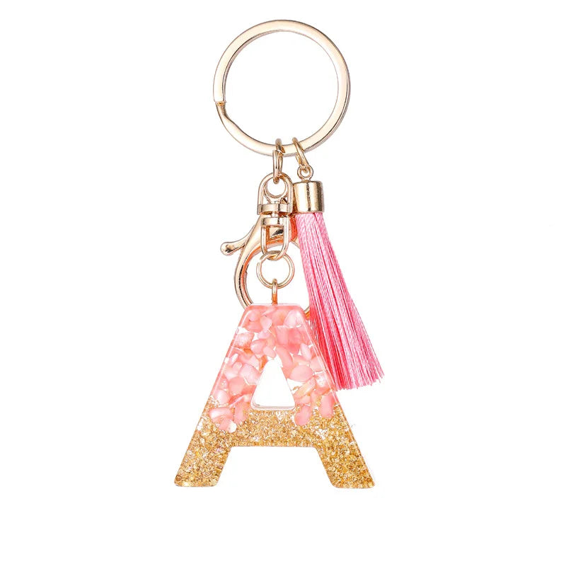 Pink Gold Color Initial Letter A-Z Resin Key Ring Cup Key Chains DIY Jewelry Gifts
