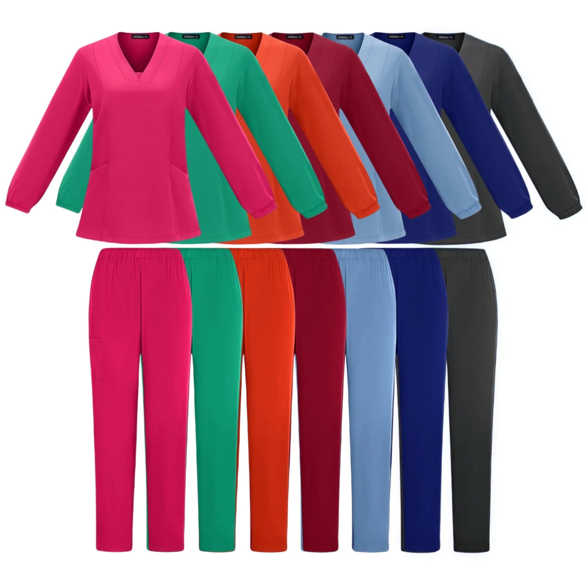 Women Surgical Uniform Autumn Winter Solid Color V Neck Long Sleeve Nurse Blouse Medical Beauty Salon Workwear Top+pants Clothes