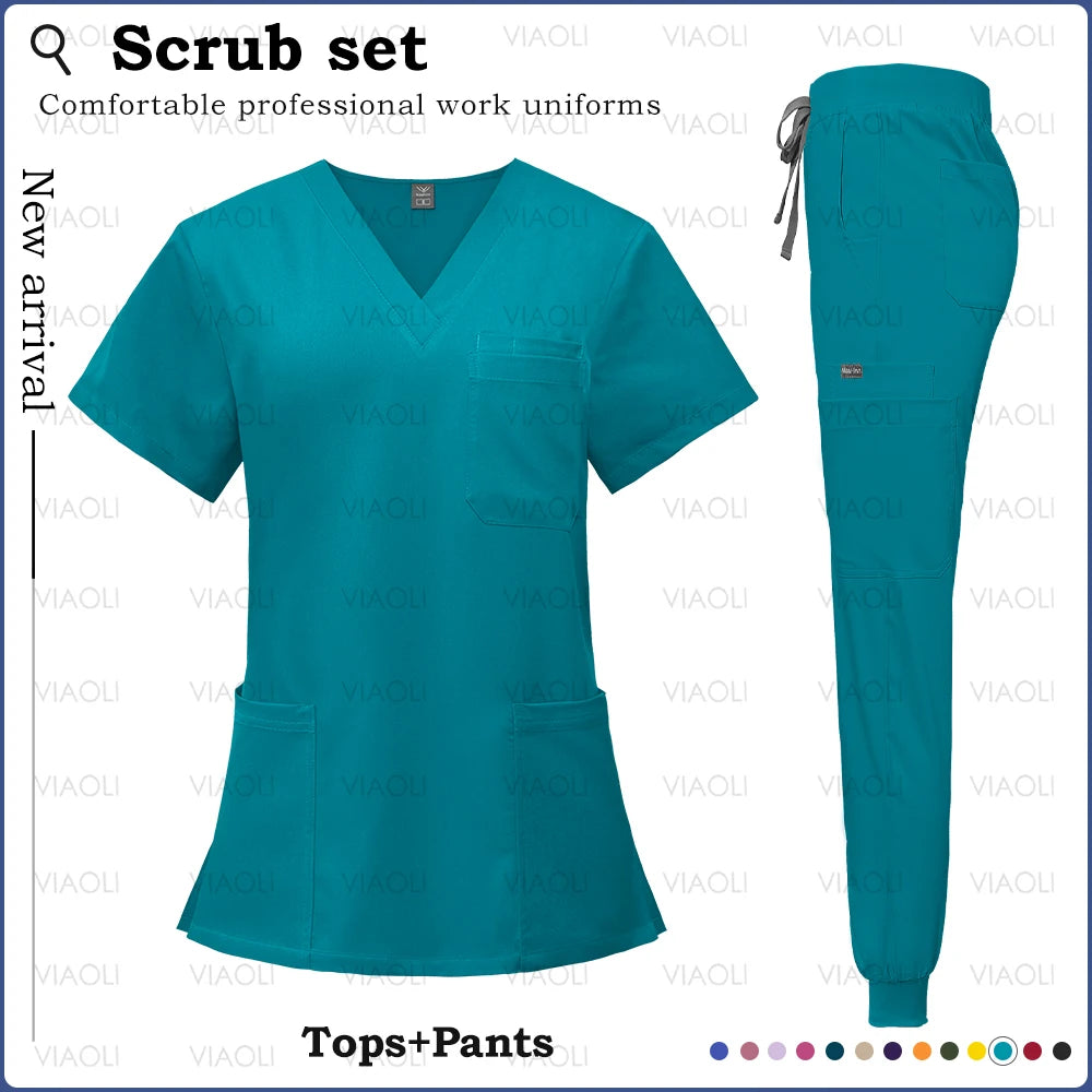 Surgery Overalls High-end Fabric Scrubs Set Medical Uniforms Stretch Scrub Tops Pants With Pocket Nurse Uniforms Beauty Workwear