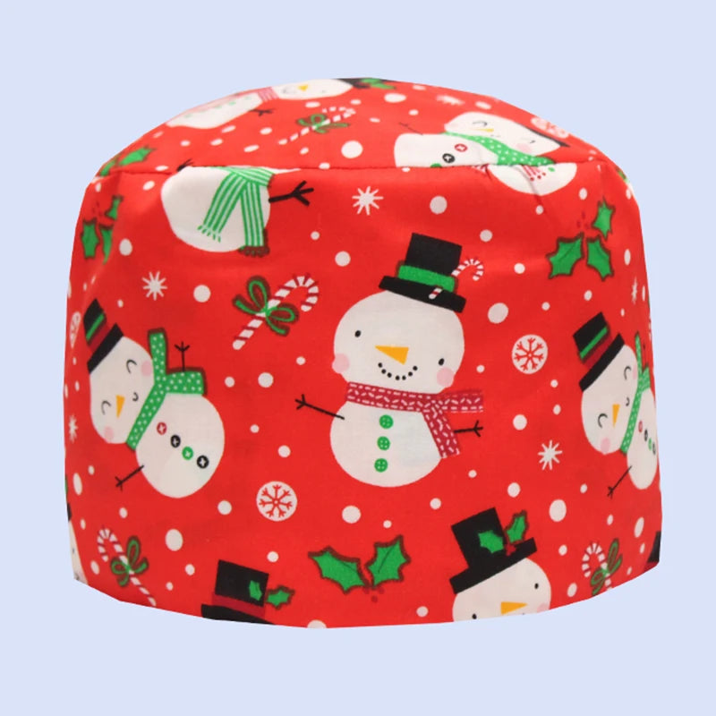 Christmas Snowman Scrub Caps for Long Hair Cotton Surgical Hats Dental Nursing Caps Women Men Hospital Clinic Medical Caps C1093