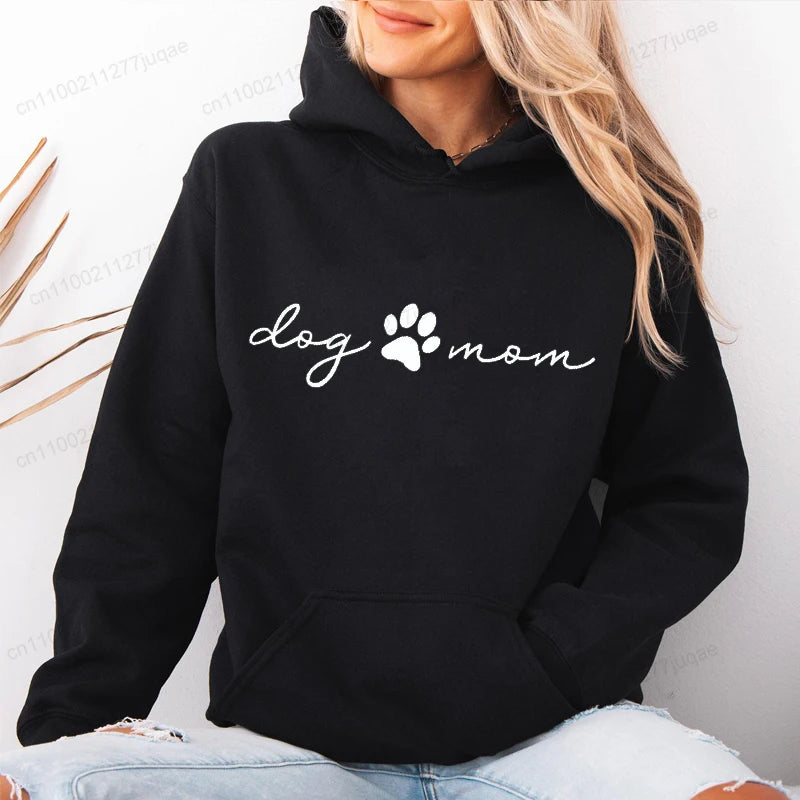 Autumn Winter Hooded Hoodies Women Casual Streetwear Dog and Mom Printed Sweatshirts Long Sleeve