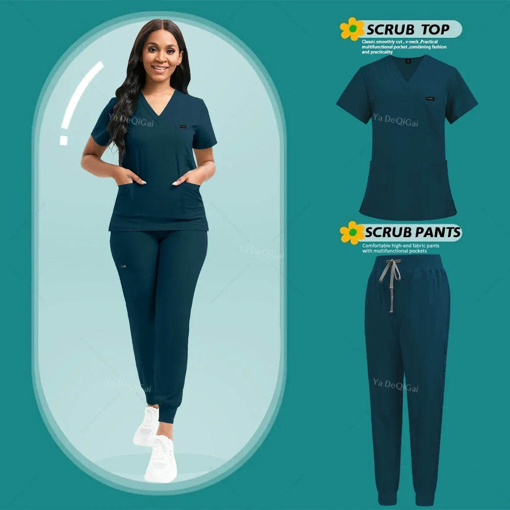 Brown Scrubs Set Wholesale Operating Room Uniforms Medical Scrubs Set Hospital Workwear Dental Beautician Top Pants Surgery Suit