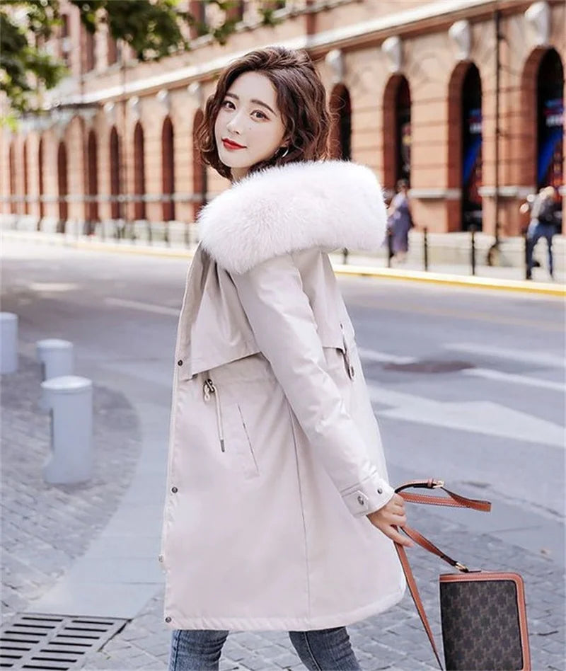 Winter Jacket New Women Parka Clothes Long Coat Wool Liner Hooded Jacket Fur Collar Thick Warm Snow Wear Padded Parka
