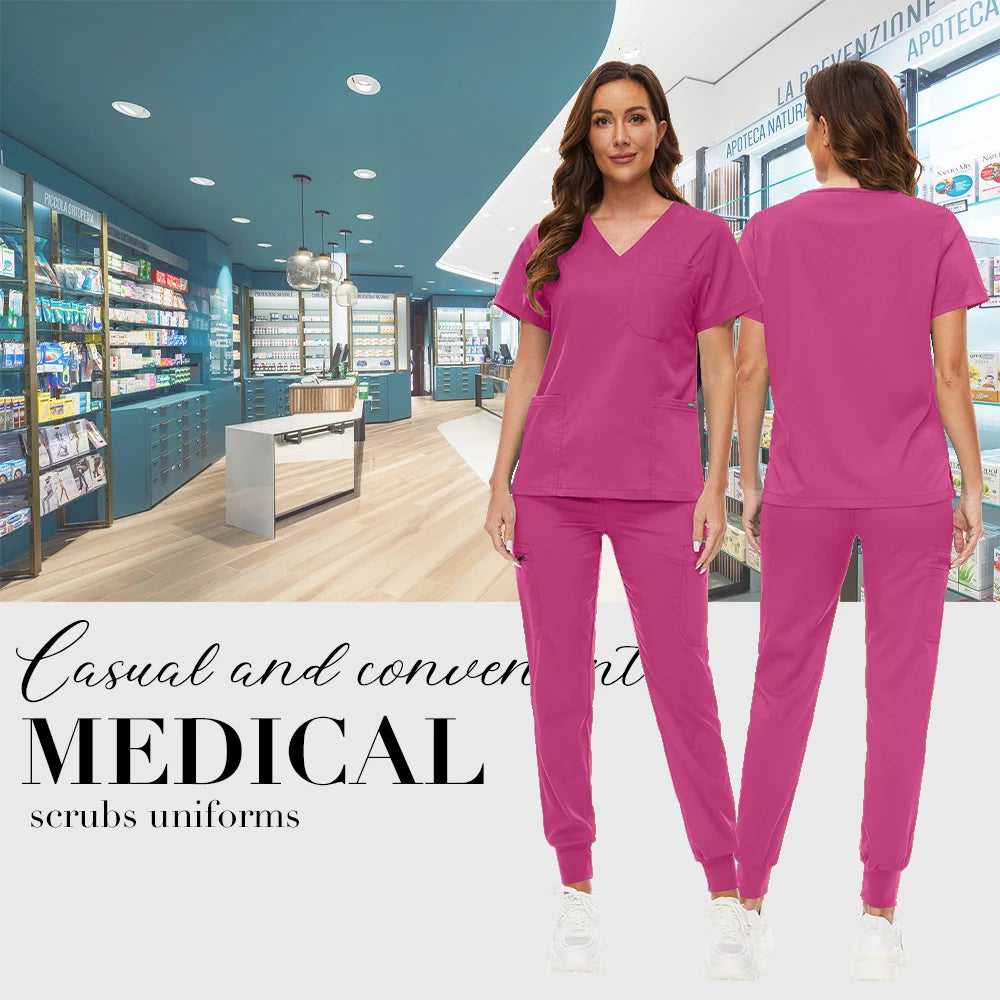 Hospital Scrub Sets Uniform Women Jogger Suit Nurse Accessories Medical Surgical Scrub Sets Pharmacy Healthcare Work Wear Unisex