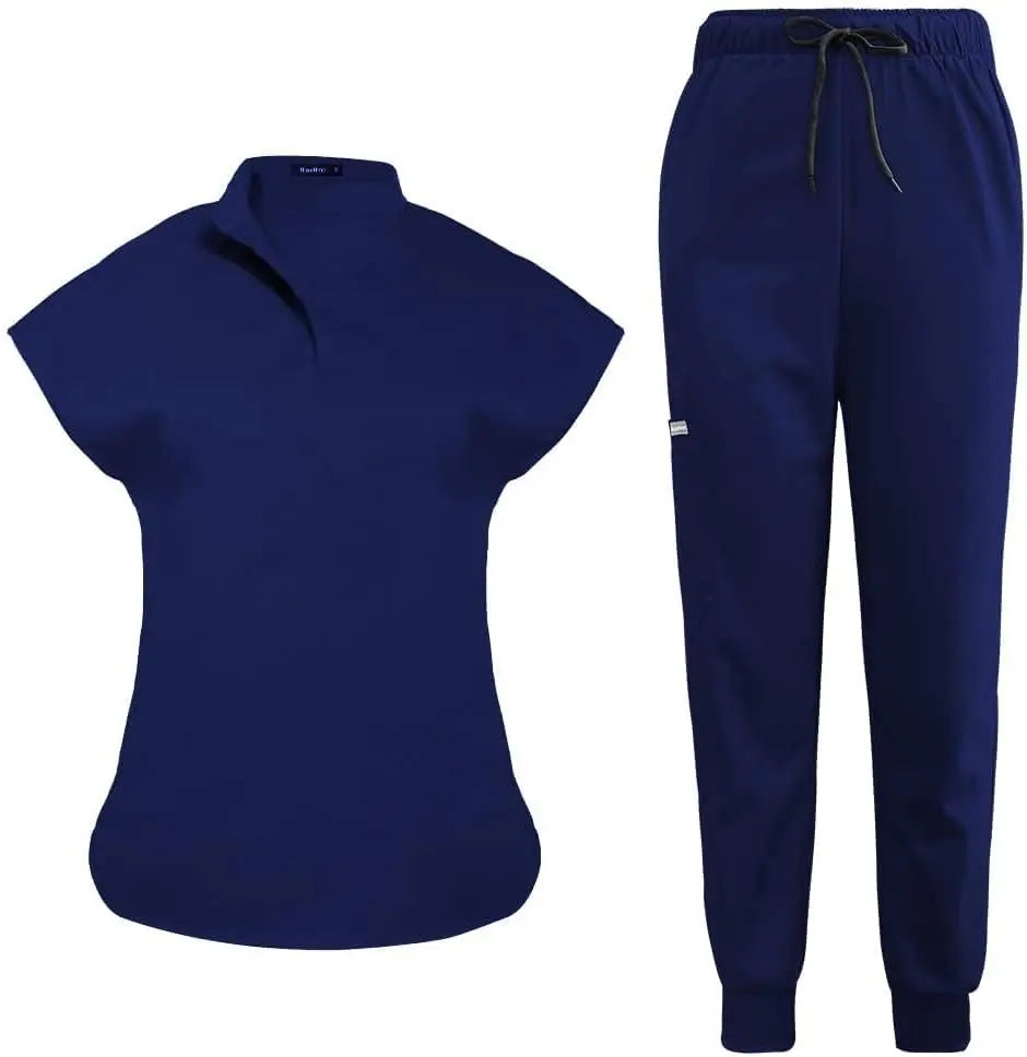 niaahinn Scrubs Set for Women Nurse Uniform Jogger Suit Stretch Top & Pants with Multi Pocket for Nurse Esthetician Workwear