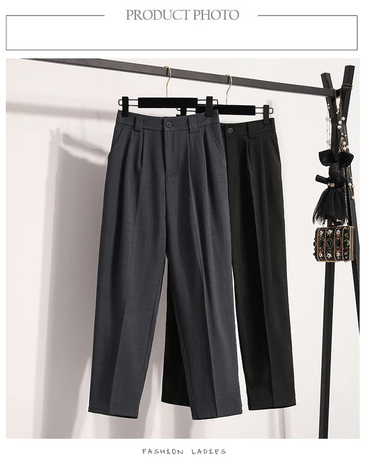 Plus Size Pants For Women Spring Summer 2025 New Korean Fashion High Waist Suit Pants Women Gray Or Black Casual Trousers Female