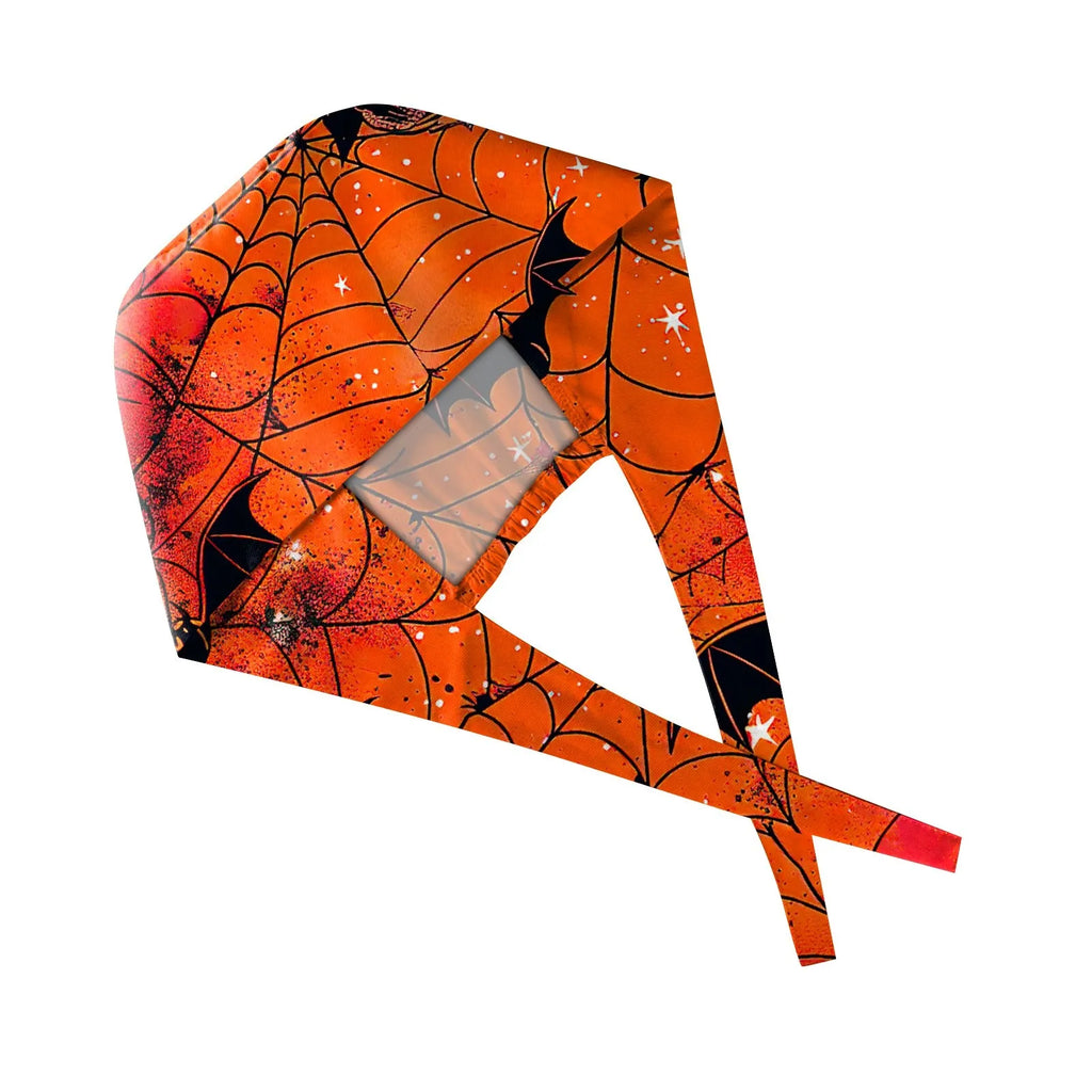 Halloween Print Work Cap Fashionable Casual Women's Printed Elastic Scrub Hat Unisex Work Caps Nurse Accessories Nurse Cap