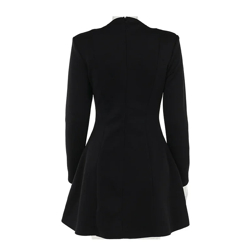 NIDANSSI White Deep V Pockets Evening Party Dress Women 2024 Robes Elegant Sexy Dress Bodycon Zipper Mini Autumn Dress Vestidos