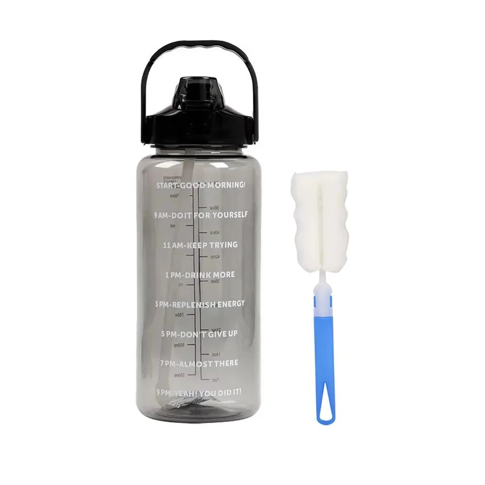 2 Liters Plastic Kettle Large Portable Travel Water Bottle with Straw Sports Fitness Cup High Value Big Fat Cup Adult Universal