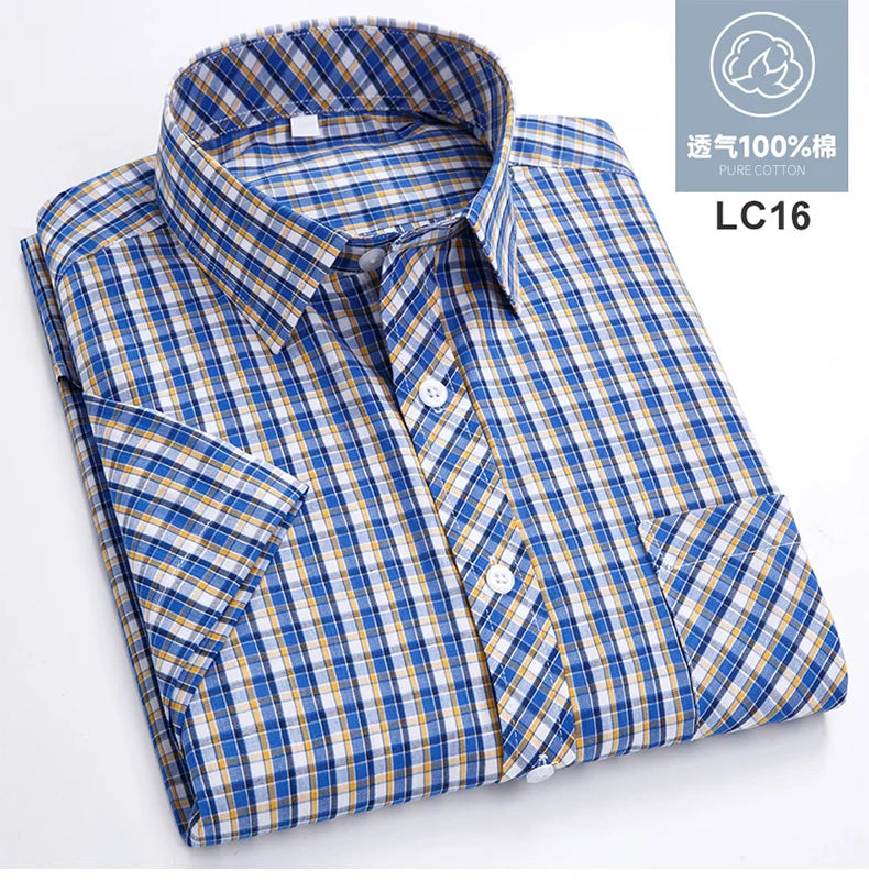 Plus Size 8XL 7XL New Men's Shirts Short Sleeve Cotton Plaid Shirt Summer Fashion Thin Soft Classic Basic Casual Male Clothing