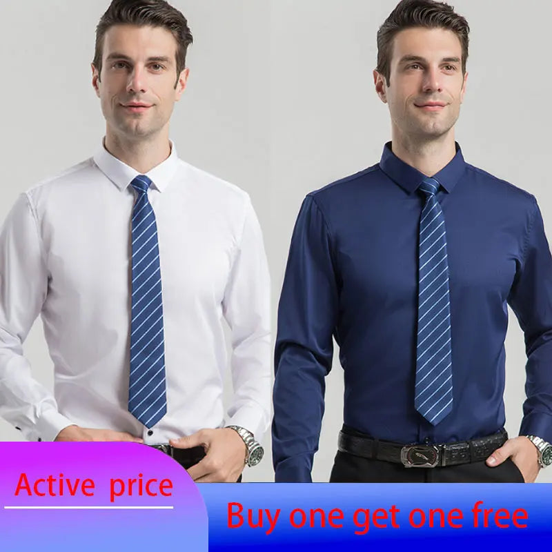 6XL 7XL 8XL Spring and Autumn Shirt Men's Long Sleeve Large Luxury Business Casual Slim Solid Color Wrinkle Free Press