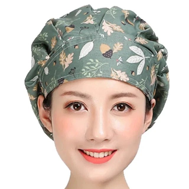 Women Printed Bouffant Scrub Caps Cotton Sweatband Adjustable Washable Reuseable Hats Casual Head Cover Working Caps Medical