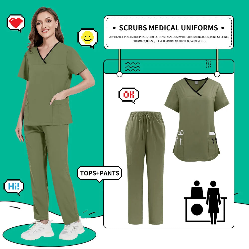 Nurse Uniforms Women Casual Short Sleeved Apparel Set Pharmacy Working Clothes Medical Suits Pet Hospital Doctor Nursing Uniform
