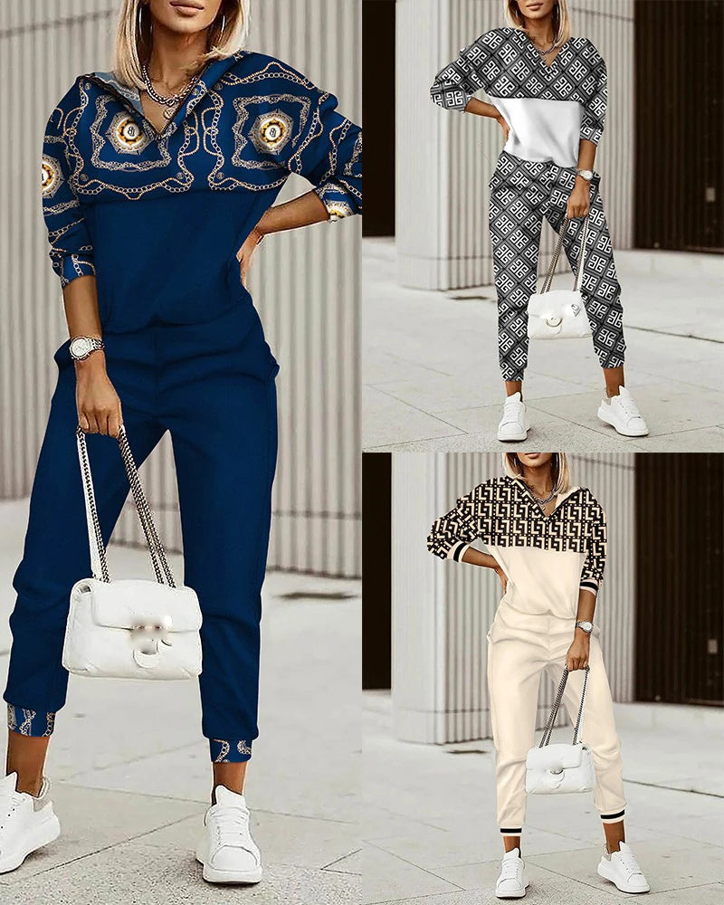 Two Piece Set For Women Print Long Pant Sets 2 Piece Sets Women Outfit Spring Autumn Long Sleeve Fashion Elegant Office Sets
