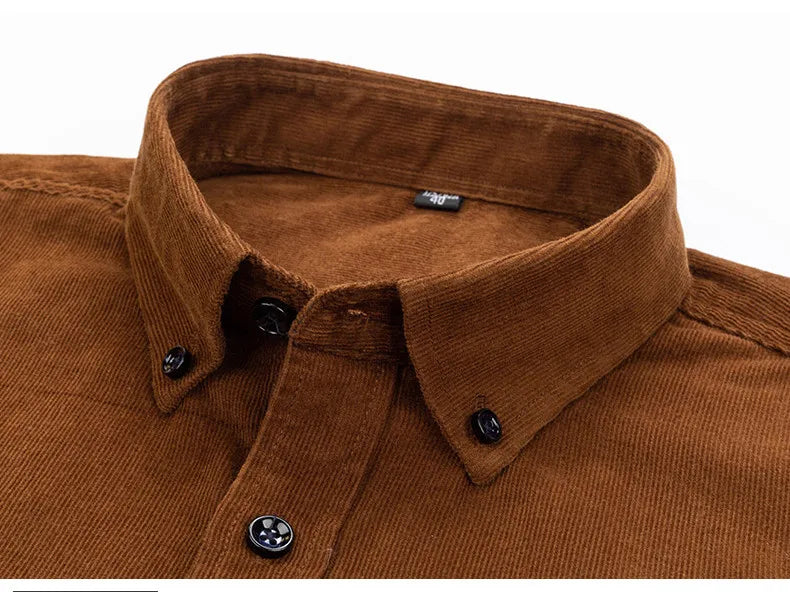 Size S-7XL Men's Corduroy Shirt Long Sleeve Cotton Casual Regular Fit Soft Comfortable Formal Dress Shirts Blouse Men Clothes
