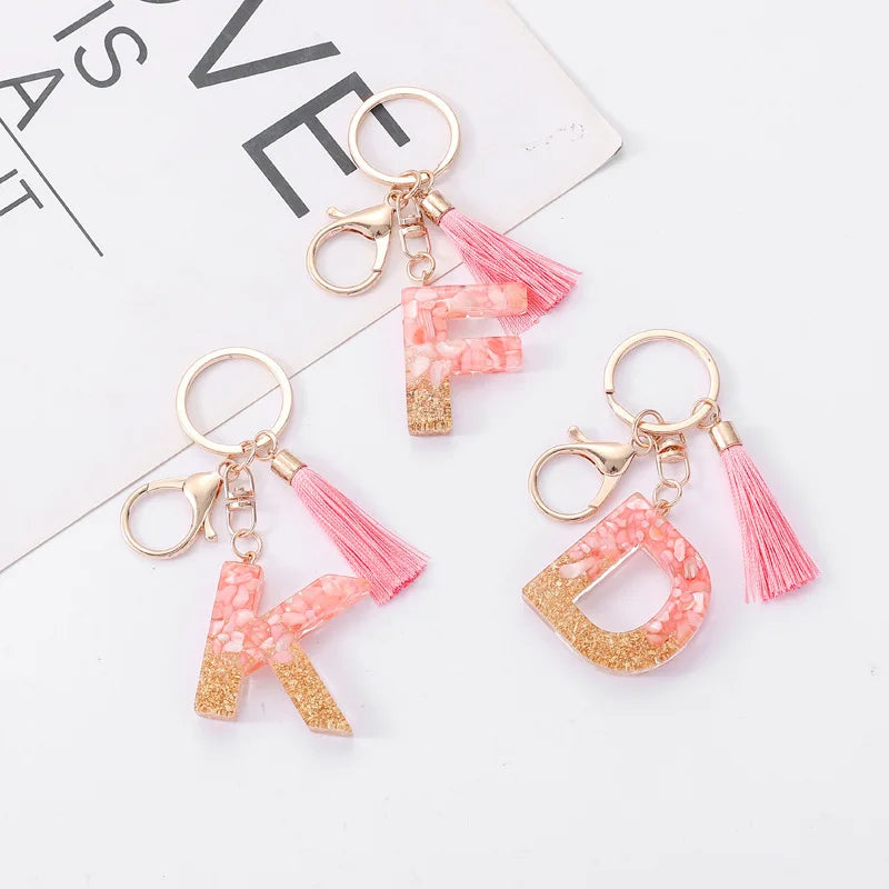 Pink Gold Color Initial Letter A-Z Resin Key Ring Cup Key Chains DIY Jewelry Gifts